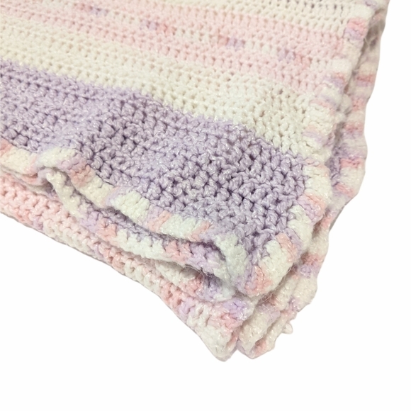 HANDMADE hand knit crochet baby blanket 32”x54” - Picture 2 of 5
